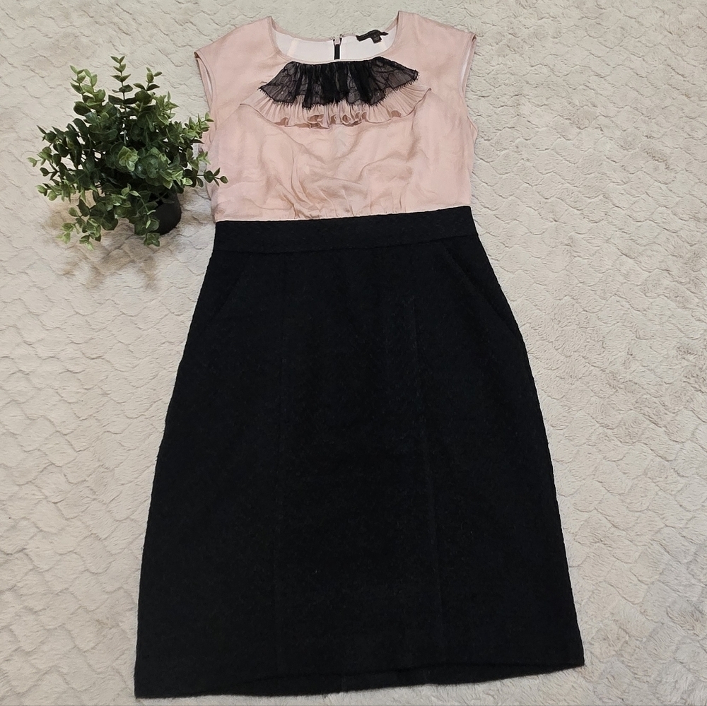 The Limited Pink & Black Colorblock Lace Pleated Bib Office Dress, Size 2